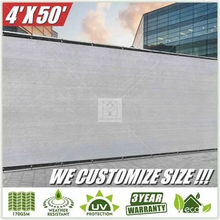 ColourTree 4& x 50& Gray Privacy Fence Screen Fence Cover Fabric Mesh - Commercial Grade 170 GSM - Heavy Duty - 3 Years Warranty