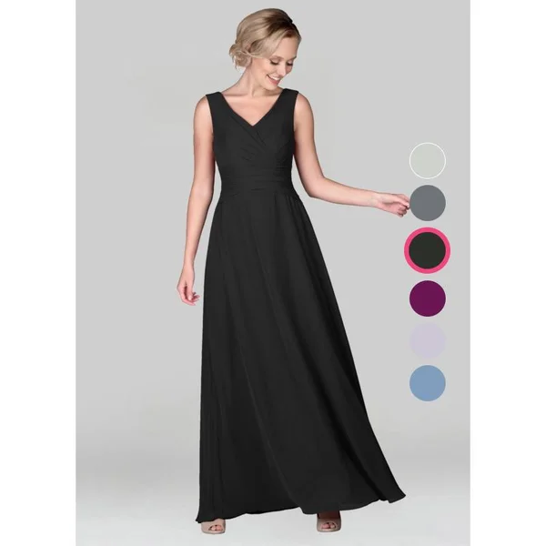 Azazie Sheath/Column V-Neck Floor-Length Chiffon Bridesmaid Dresses - Black