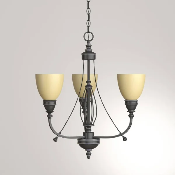 Commercial Electric 3-Light Bronze Chandelier with Tea Stained Glass Shades
