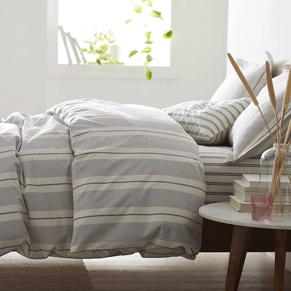 The Company Store Wide Stripe Yarn Dyed Navy Cotton Percale Twin Duvet COVER - Blue