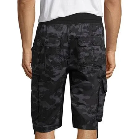 Southpole Mens Jogger Shorts with Cargo Pockets, Grey/Black, M
