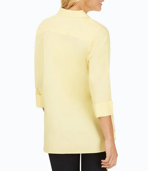 Foxcroft Pandora Solid Non-Iron Pinpoint Oxford Button Front Wing Collar Neck 34 Sleeve Tunic, Womens, 16, Autumn Ivy