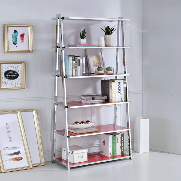 Acme Furniture Coleen Bookshelf - Red High Gloss & Chrome