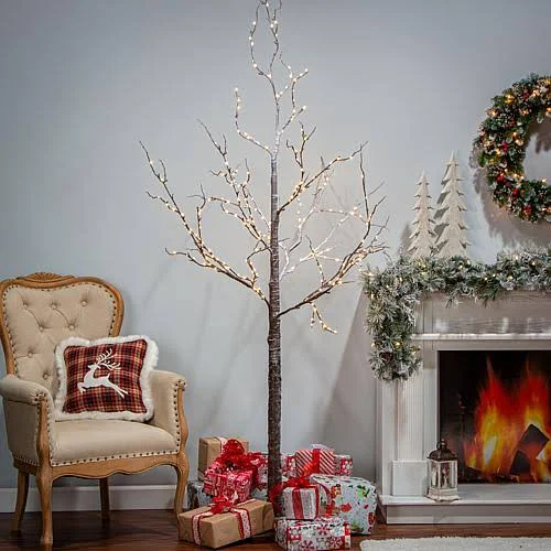Gerson 82.67-Inch Tall - Brown Wrapped, Snowy Tree with LED Lighting