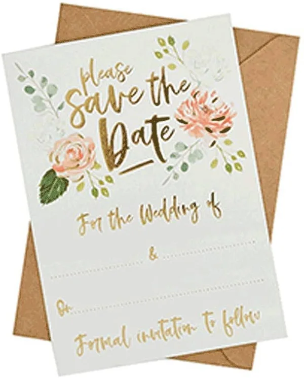 Club Green 25 Save The Date Cards and Kraft Envelopes - Multi, 13 x 12 x 17 cm