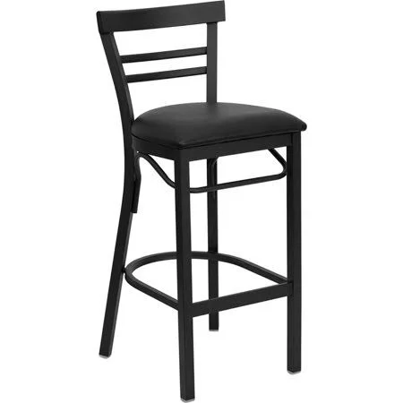 Flash Furniture Hercules Series Black Two-Slat Ladder Back Metal Restaurant Barstool-Black Vinyl SEAT - Size: 17