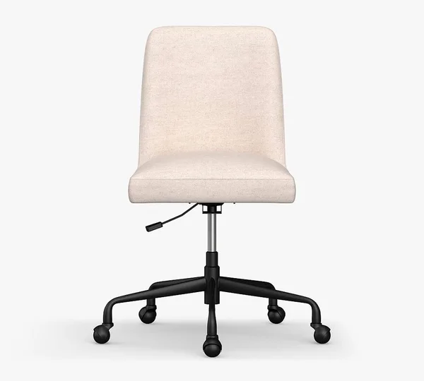 Layton Upholstered Rolling Desk Chair - Black Base, Premium Performance Basketweave Oatmeal
