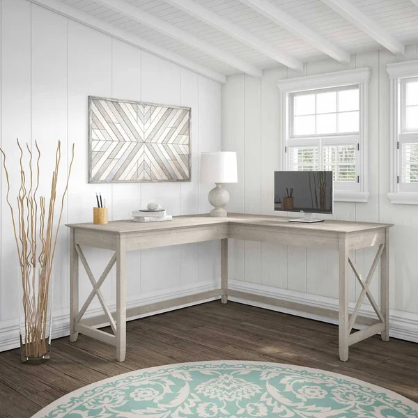 Bush Furniture Key West 60W L Shaped Desk, Reclaimed Pine