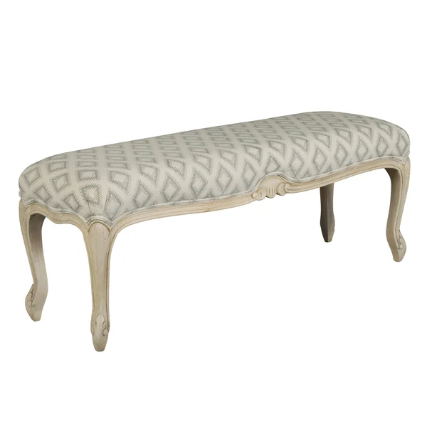 Beige Grey Diamond Carved Leg Upholstered Bench
