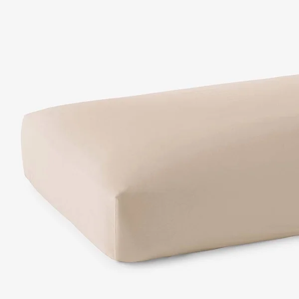 The Company Store Legends Sand Solid 600-Thread Count Egyptian Cotton Sateen Queen Fitted Sheet, Brown