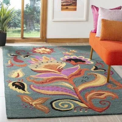 Jahiem Hand-Hooked Wool Dark Green Teal Area Rug Bungalow Rose Rug Size: Rectangle 5& x 8&