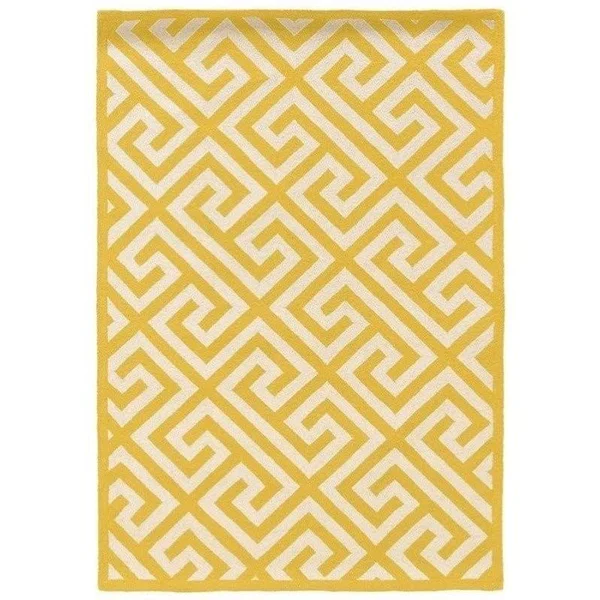Riverbay Furniture 8' x 10' Hand Hooked Key Wool Rug in Yellow