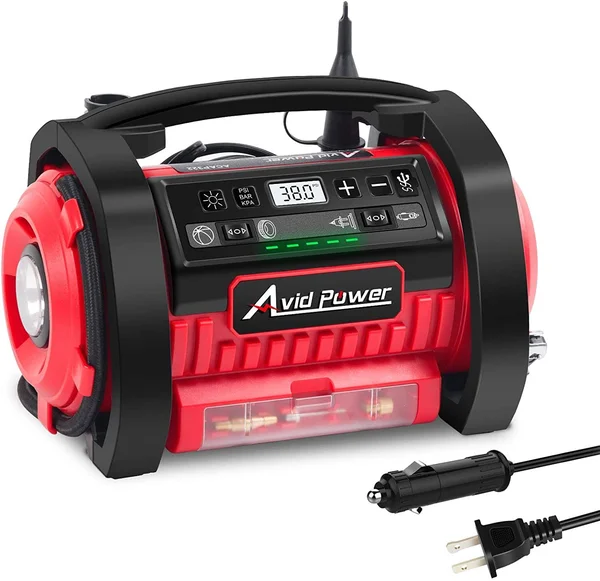 Avid Power Tire Inflator Air Compressor - 12V DC, 110V AC Dual Power Tire Pump