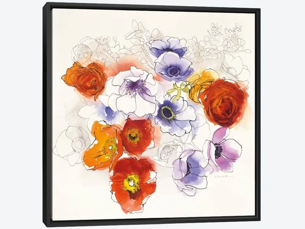Framed Canvas Art - Spring Fleurs by Shirley Novak ( Floral & Botanical > Flowers > Poppies art)