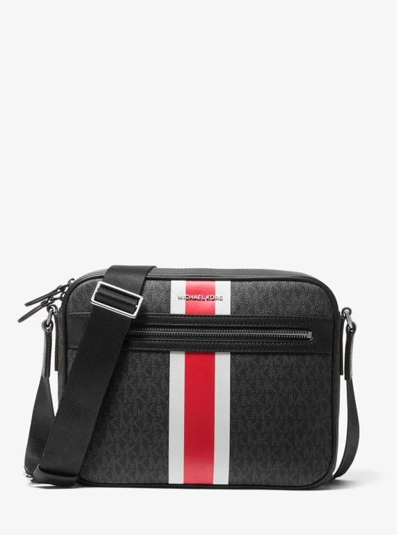 Michael Kors Hudson Logo Stripe Camera Bag - Black - Messenger