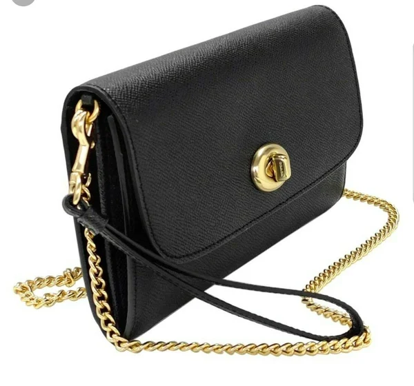 Coach Black Leather Chain Crossbody Clutch F33390 Nwt