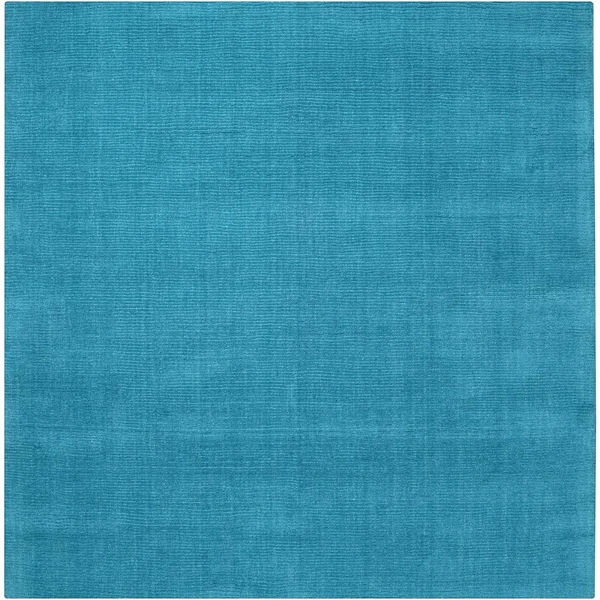 Hand-Crafted Teal Blue Solid Casual Ridges Wool Area Rug - 9&9