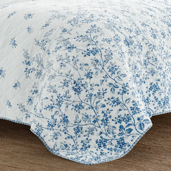 Laura Ashley Flora Quilt Set Full/Queen Blue