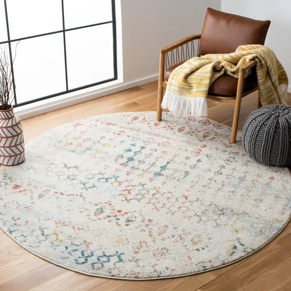 Safavieh Tulum Herbert Distressed Southwestern Area Rug - 6&7 inch x 6&7 inch Round, Ivory/Pink