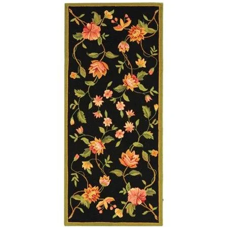 August Grove Kinchen Floral Wool Black Area Rug - Size: Runner 2&6 inch x 6&