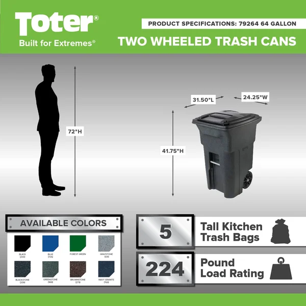 Toter Recycling Trash Can 64 gal., Blue