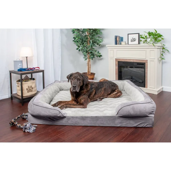 FurHaven Velvet Waves Perfect Comfort Orthopedic Sofa Dog Bed - Jumbo - Granite Gray