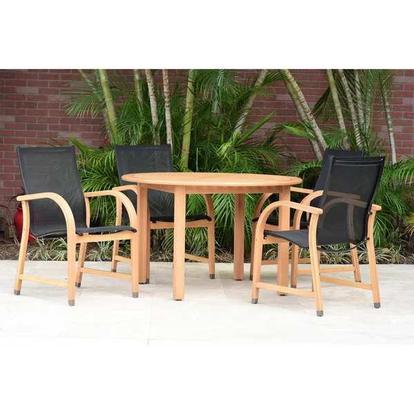 Amazonia Eucalyptus/Teak-Finish Waikiki 5-Piece Round Patio Dining Set - 5-Piece Sets