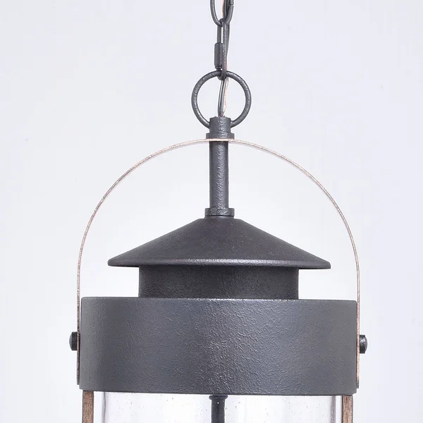 Vaxcel T0448 Cumberland Textured Dark Bronze and Burnished Oak Outdoor Pendant