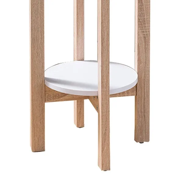 Natural Wood Plant Stand with Two Round Shelves Light Brown and White