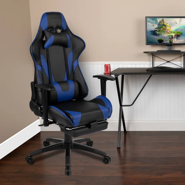 Emma and Oliver BlackArc Z300 Gaming Chair Racing Office Ergonomic Computer Chair with Fully Reclining Back and Slide-Out Footre