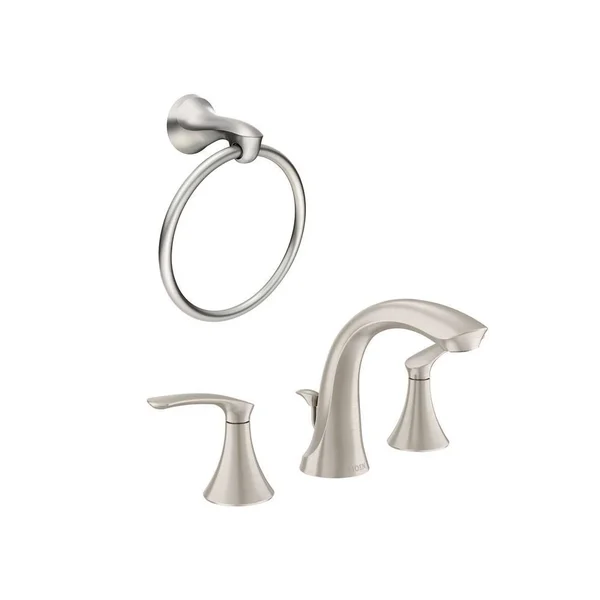 Moen Darcy 8 in. Widespread 2-Handle High-Arc Bathroom Faucet with Towel Ring in Spot Resist Brushed Nickel