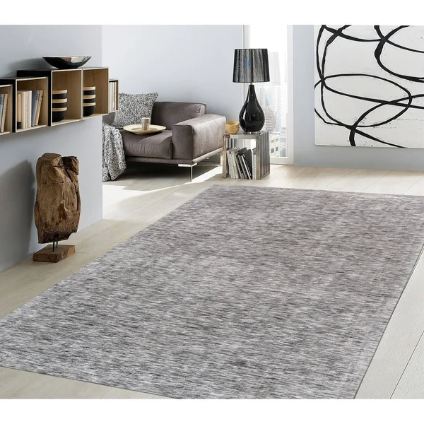 Pasargad Texture Transitiona Hand-Loomed Polyester & Cotton Area Rug - Size: 5& 0 inch x 8& 0 inch, Silver