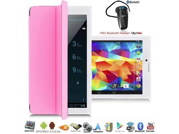 Indigi Unlocked! 7x22 Android 4.4 3G 2SIM Tablet & Phone w/ Built-in SmartCover & Bluetooth Included
