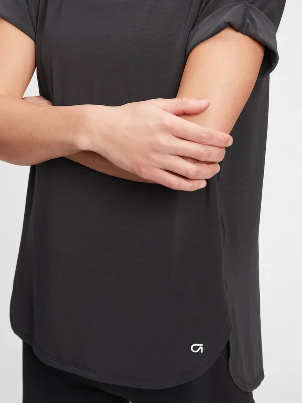 Gap Women's Gapfit Breathe Roll Sleeve T-Shirt True Black Petite Size Xs