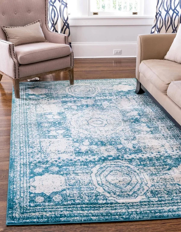 Dover 7x10 Turquoise Blue Bohemian, Geometric Area Rug