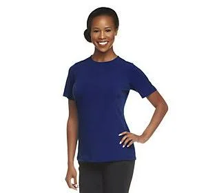 Susan Graver Essentials Liquid Knit Shortsleeve Top, Size 3X, Navy