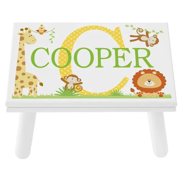 Personalized My Own Name Step Stool - White Jungle L2483319