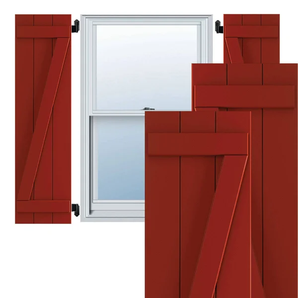 Ekena Millwork 16-1/8x22 x 54x22 True Fit PVC Three Board Joined Board and Batten Shutters w/Z-Bar - Fire Red (Per Pair)