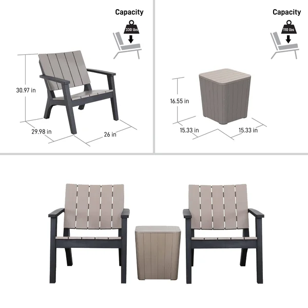 Enzo All Weather Water Resistant 3 Piece Patio Seating Set - Grey