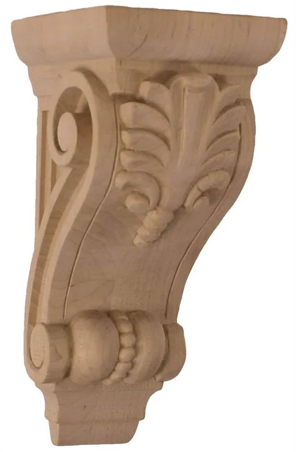 3 3/4x22W x 4 3/8x22D x 8 1/2x22H Medium Fig Leaf Corbel, Rubberwood