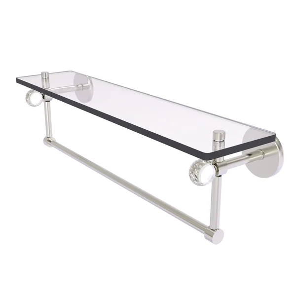 Allied Brass CV-1TBT-22-SN 22 in. Clearview Collection Glass Shelf with Towel Bar & Twisted Accents Satin Nickel