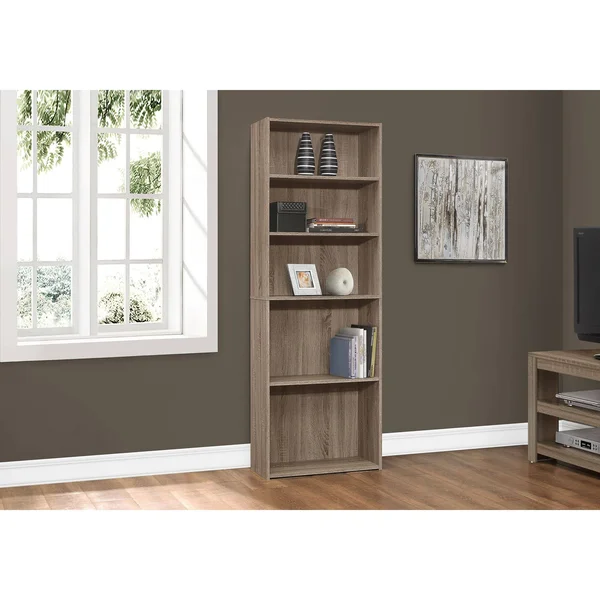71.25x22 Taupe Brown Contemporary 5 Shelves Rectangular Bookcase