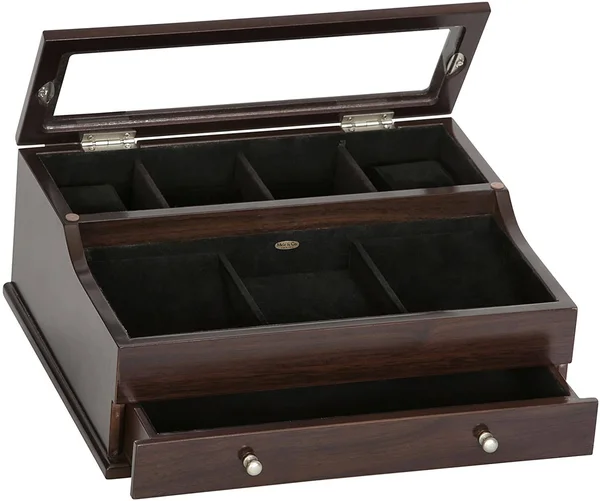 Mele & Co. Hampden Men's Glass Top Wooden Dresser Top Valet