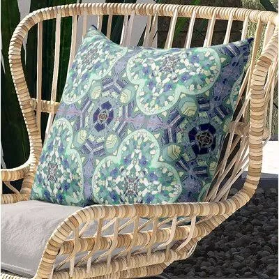 Clover Leaf Floral Suede Zippered Pillow with Insert Light Aqua Blue Bungalow Rose Size: 18x22 x 18