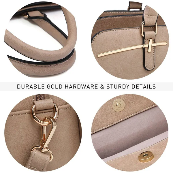 Women's MK Belted Collection Compartment Satchel with Wristlet Brown