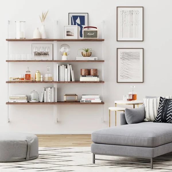 Nathan James Theo 4-Shelf Bookcase, Floating Wall Mount Shelves with Natural Wood and Industrial Pipe Metal Frame, Nutmeg/Black