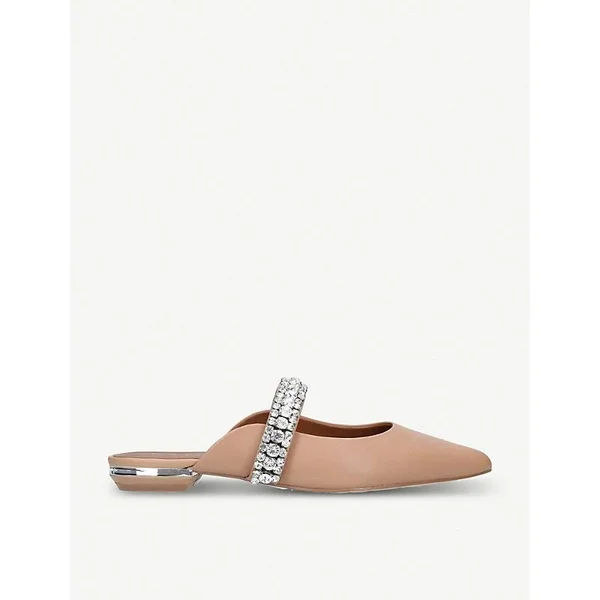 Kurt Geiger London Princely - Camel Leather Crystal Strap Flat Mules