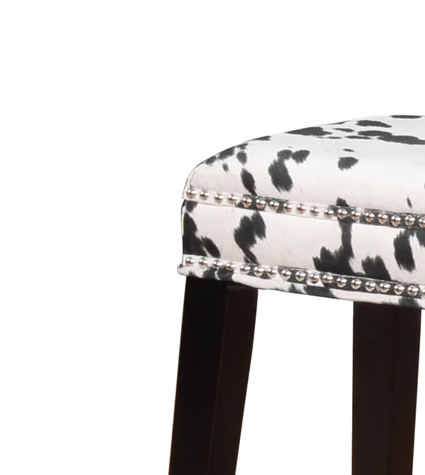 Traditional Style Wooden Counter Stool with Cow Print - Black and White