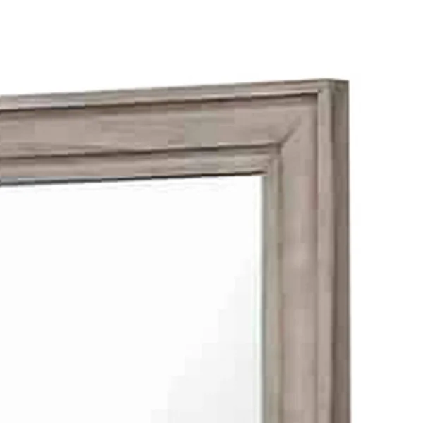 Benjara BM220084 Molded Design Wooden Frame Wall Mounted Mirror Light Oak Brown