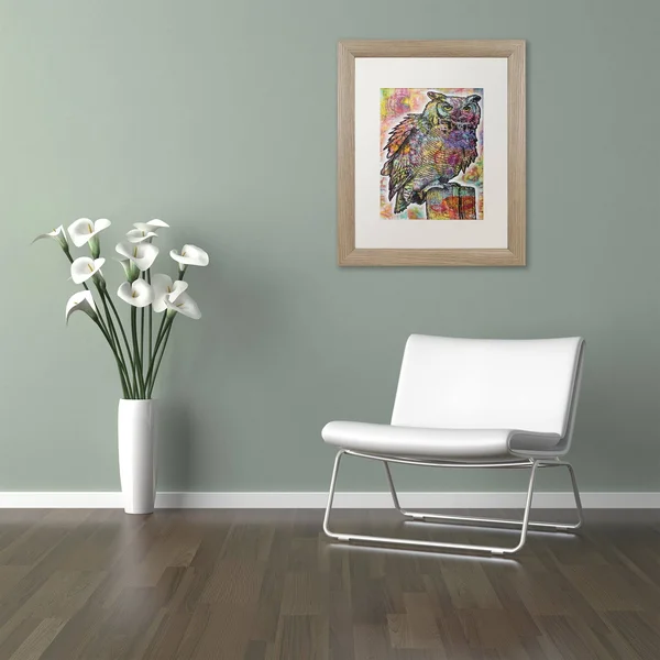 Trademark Fine Art ALI5760-T1114MF Owl Perch by Dean Russo - White Matte, Birch Frame 11x14-Inch